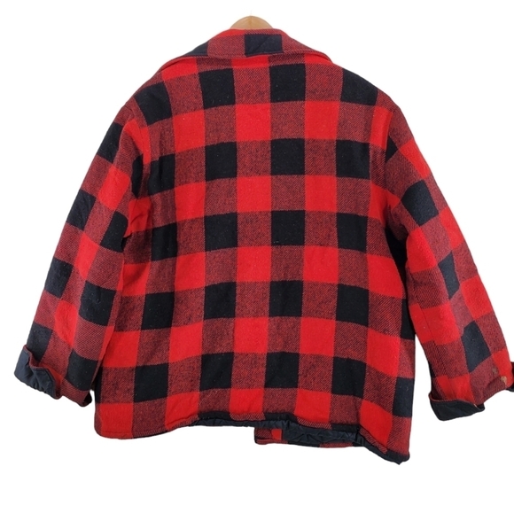 Vtg Brewster Jacket Mens XL Red Black Buffalo Plaid Flannel Wool Linen Quilted - Picture 16 of 16